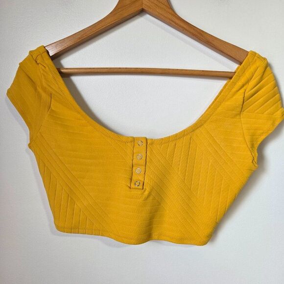 EUC AERIE YELLOW MUSTARD RIBBED SWIM TOP SIZE LARGE - Picture 1 of 13